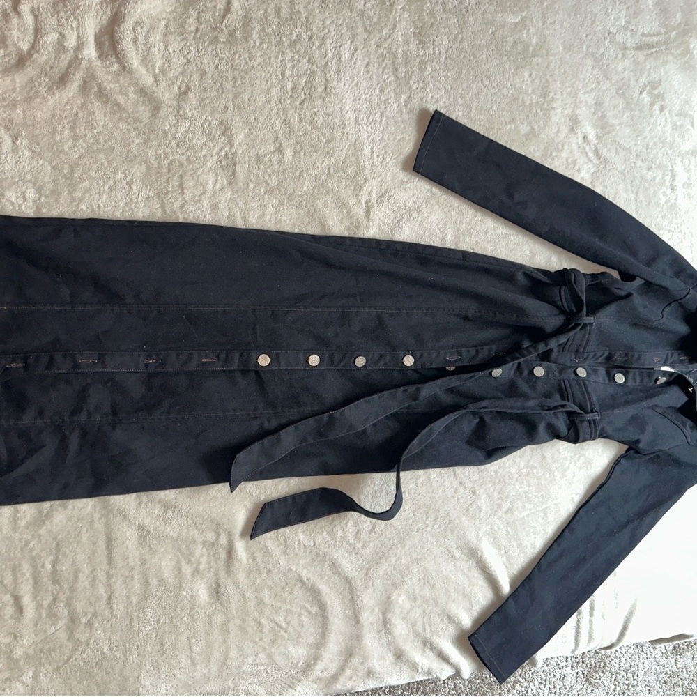Long Black Button-Up Denim Dress